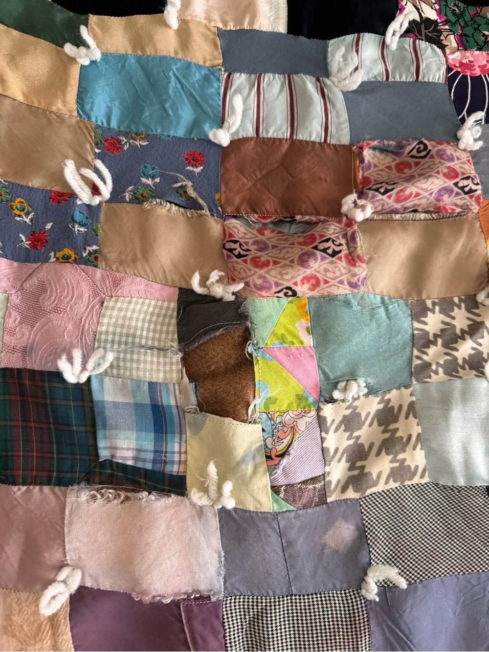 Vintage Heirloom Patchwork Quilt 75x70 Mixed Fabric Boho Cutter Quilt AS IS